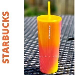 Starbucks "Sherbert" Yellow Pink Orange Stainless Steel Cold Cup Tumbler 24oz